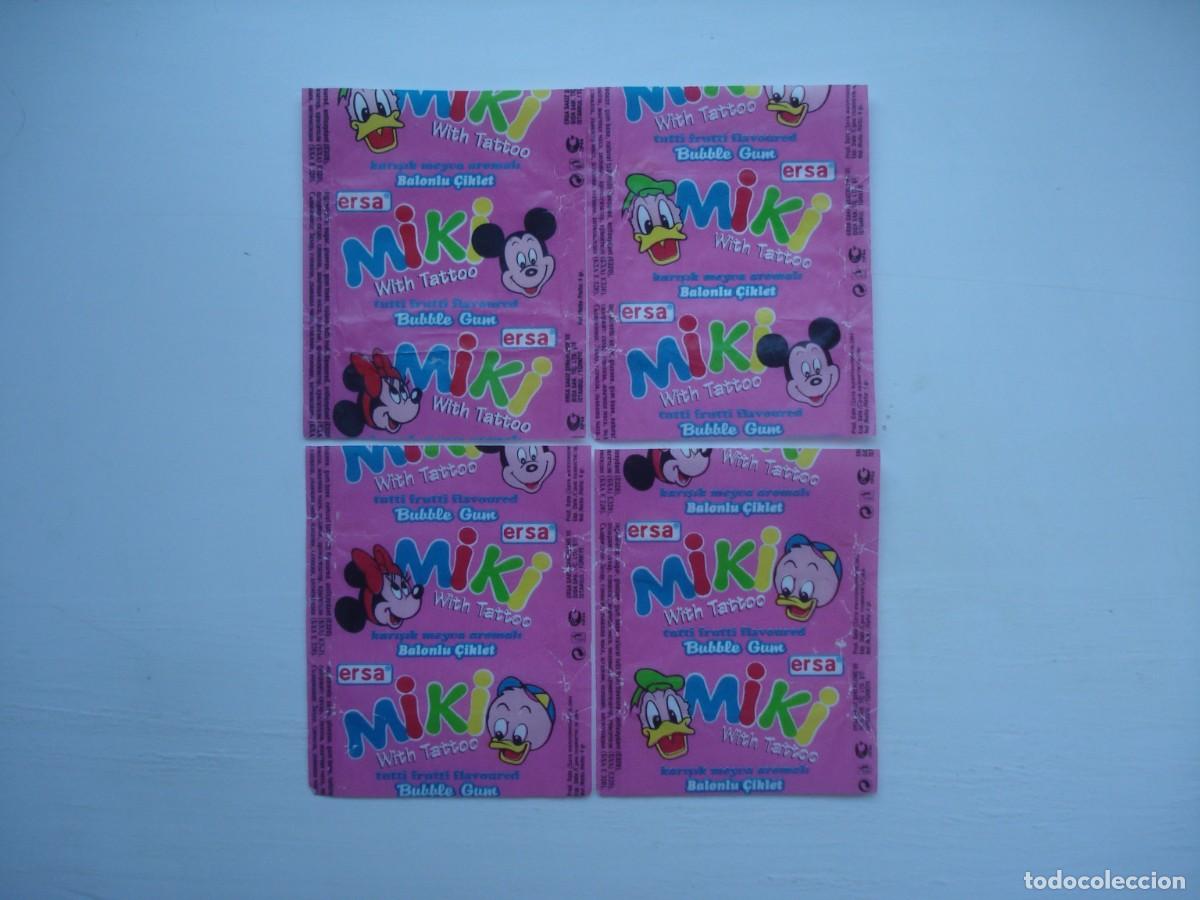 Coleccionismo cromos antiguos: 4 DIFERENTES ENVOLTORIOS MIKI ERSA CROMOS CHICLES DONALD! JUEGO COMPLETO!DISNEY WRAPPERS BUBBLE GUM!