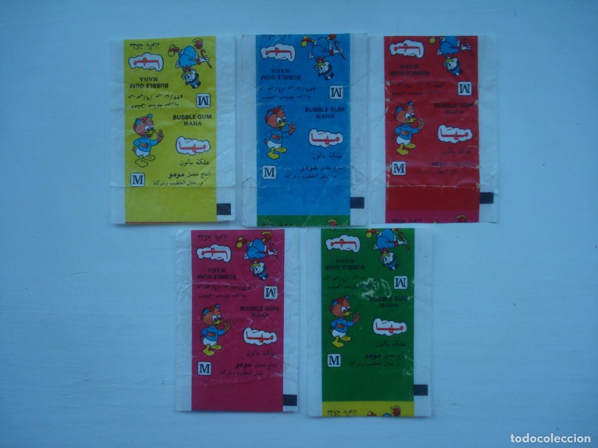 Coleccionismo cromos antiguos: 5 DIFERENTES ENVOLTORIOS MAHA DONALD CROMOS CHICLES! JUEGO COMPLETO! DISNEY WRAPPERS BUBBLE GUM!