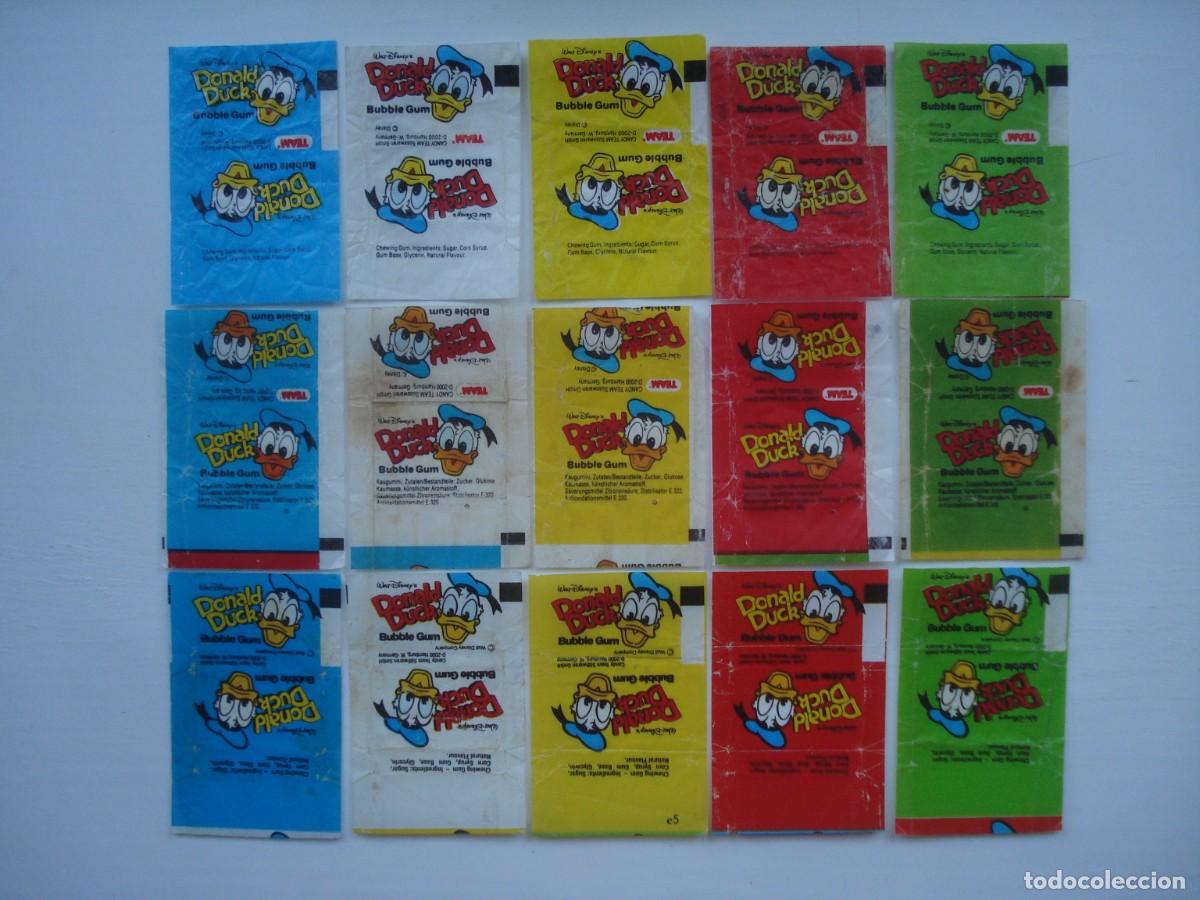 Coleccionismo cromos antiguos: 15 DIFERENTES ENVOLTORIOS DONALD DUCK TEAM CROMOS CHICLES! KAUGUMMI DISNEY WRAPPERS BUBBLE GUM!