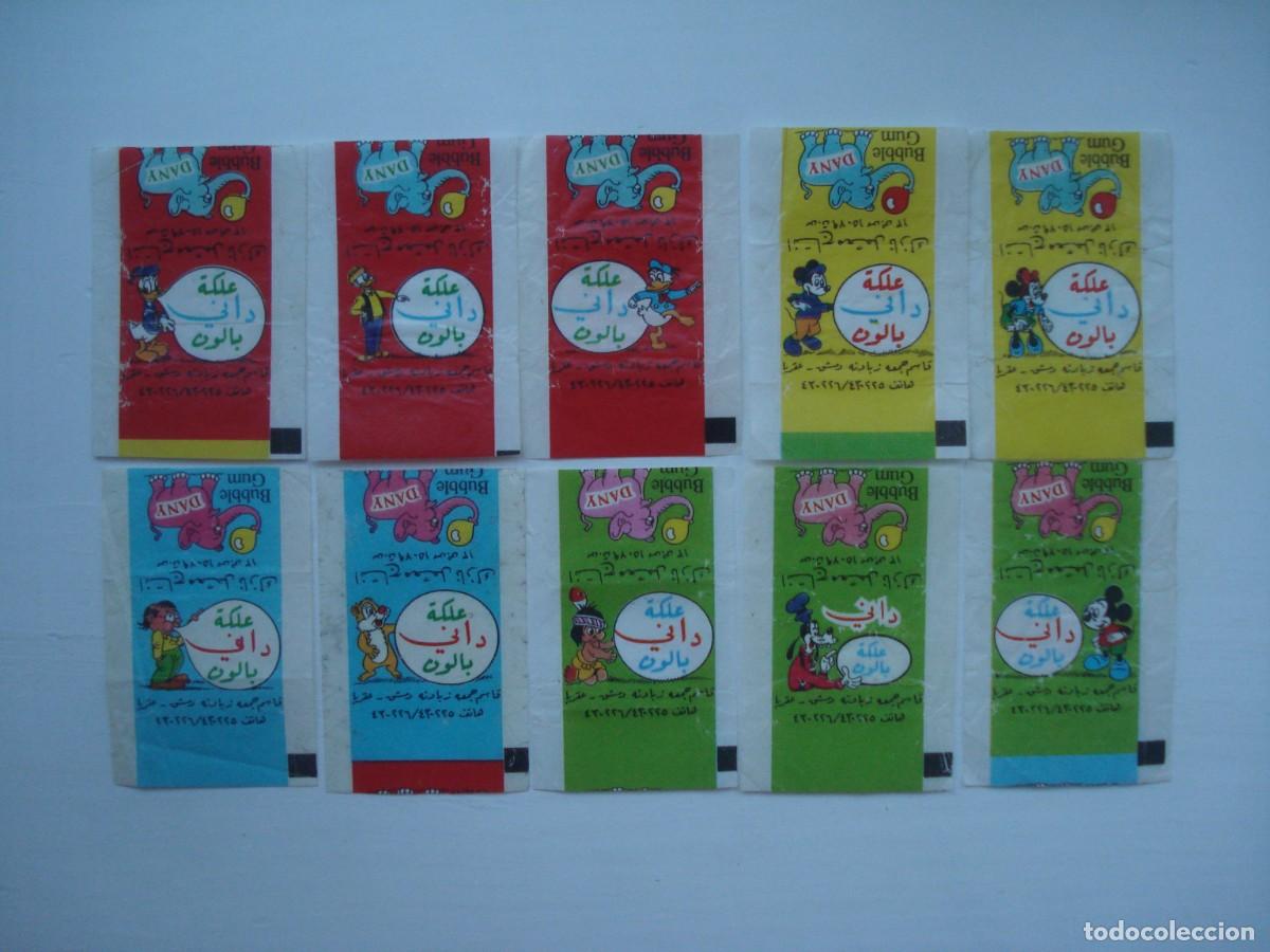 Coleccionismo cromos antiguos: 10 DIFERENTES ENVOLTORIOS DANY DONALD CROMOS CHICLES! JUEGO COMPLETO! DISNEY WRAPPERS BUBBLE GUM!
