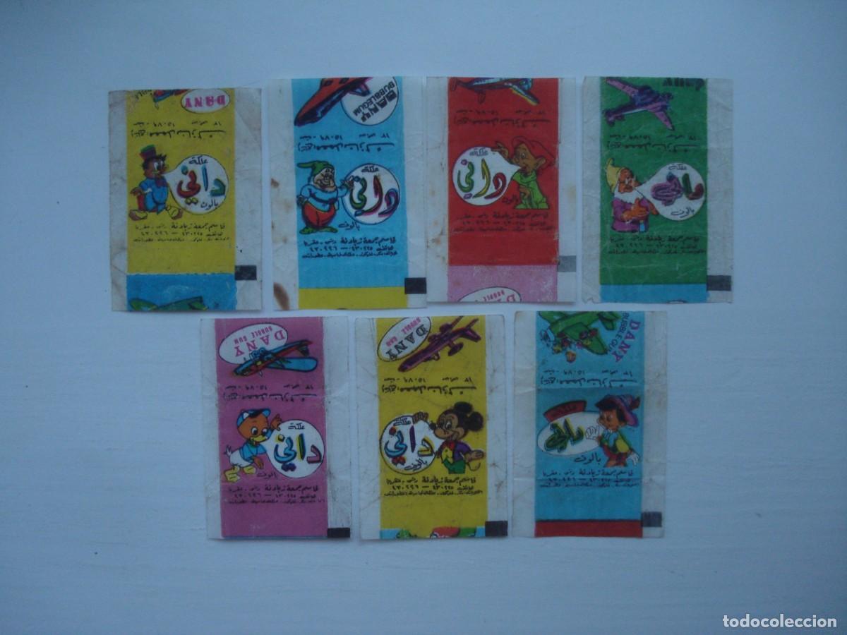 Coleccionismo cromos antiguos: 7 DIFERENTES ENVOLTORIOS DANY DONALD CROMOS CHICLES! JUEGO COMPLETO! DISNEY WRAPPERS BUBBLE GUM!