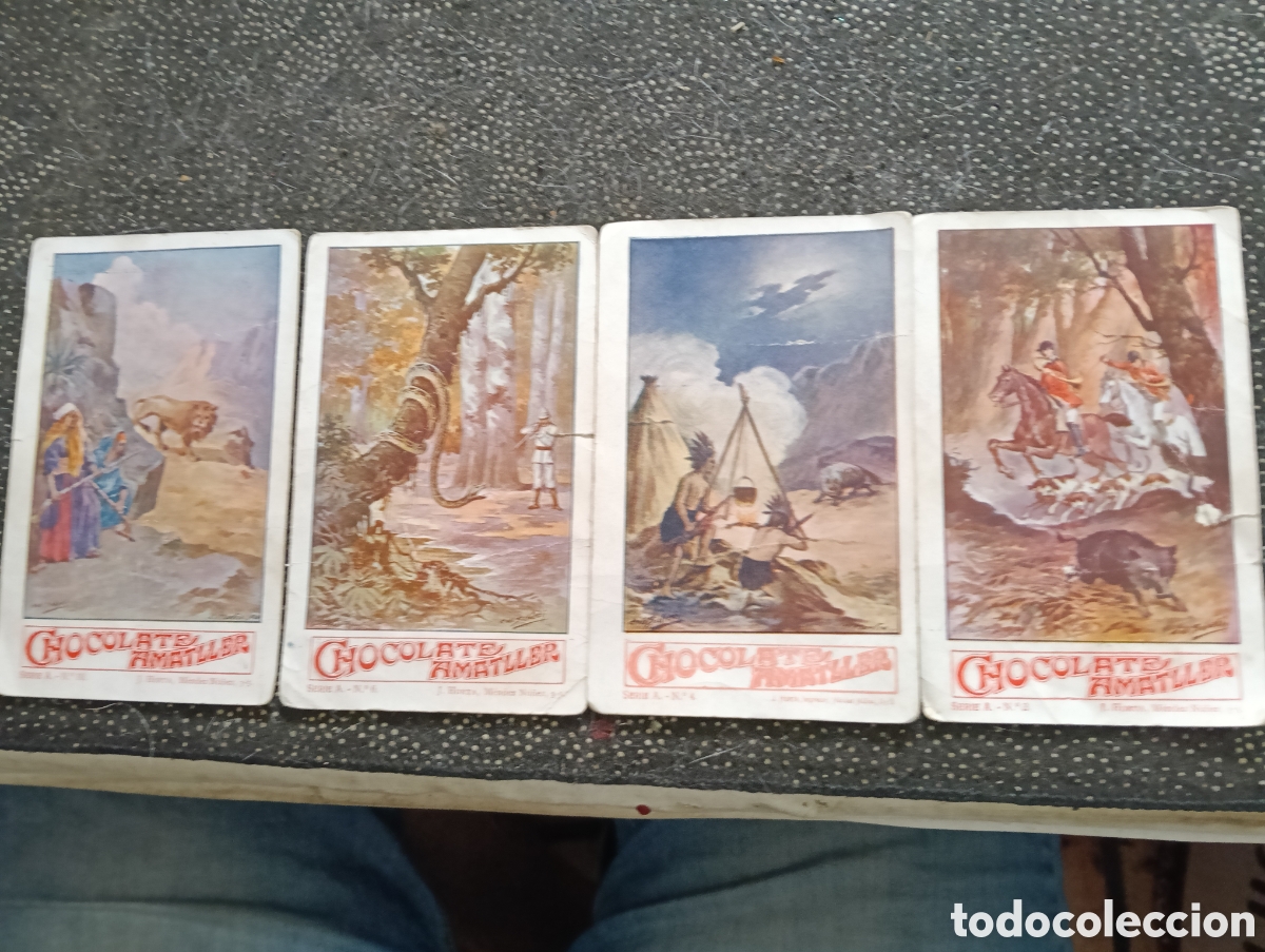 Coleccionismo cromos antiguos: 4 Cromos antiguos chocolates Amatller caza y pesca serie A n-10 leon, 6 Serpiente, 4 Hiena, 3 Jabal&iacute;