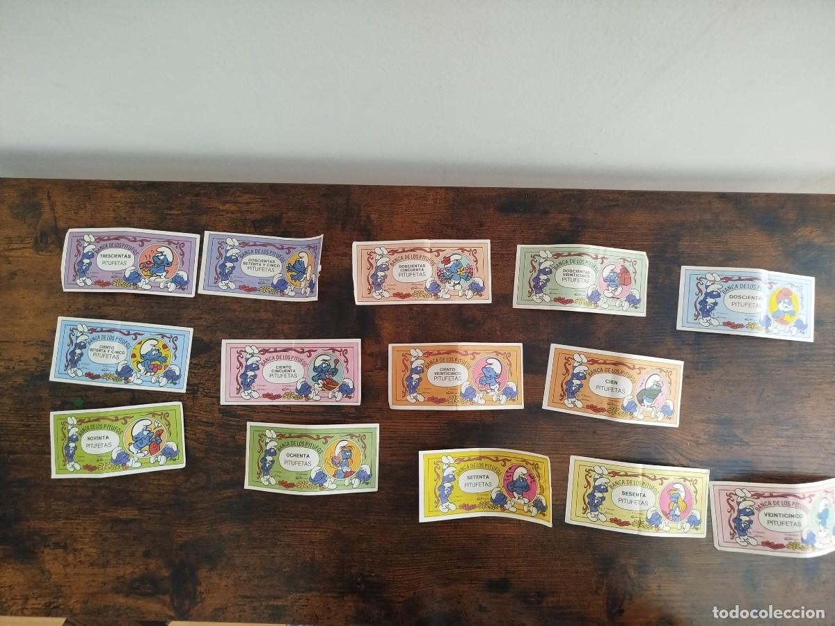 Coleccionismo cromos antiguos: ANTIGUOS BILLETES PITUFETAS - LA BANCA DE LOS PITUFOS - 14 BILLETES DE DIFERENTES VALORES