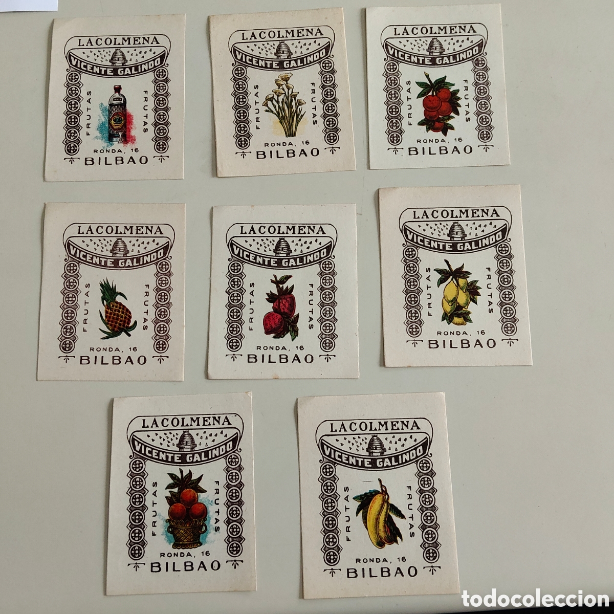 Collezionismo Figurine antiche: Lote de 8 cromos frutas la colmena Vicente galindo Bilbao