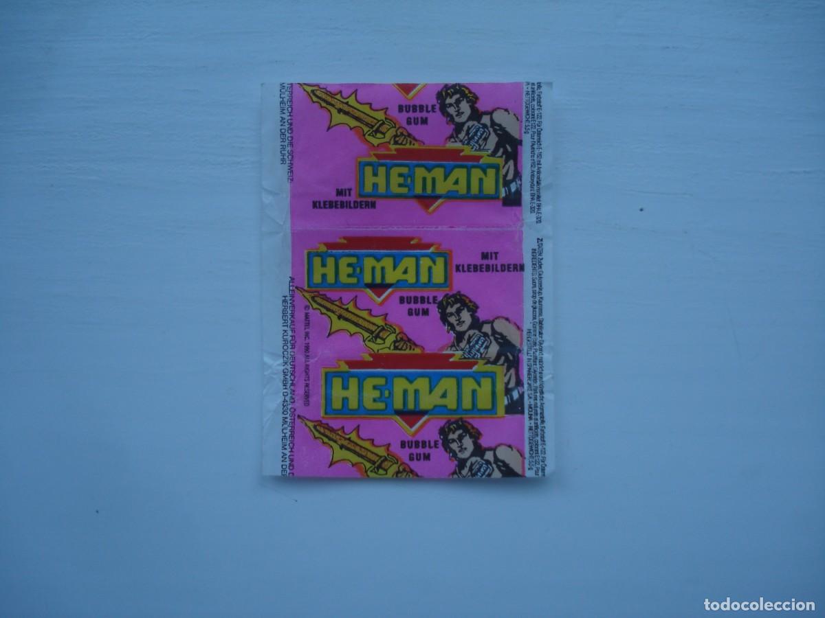 Coleccionismo cromos antiguos: HE-MAN ENVOLTORIO CROMOS CHICLES! HEMAN WRAPPER HEMAN KAUGUMMI BILDER BUBBLE GUM!