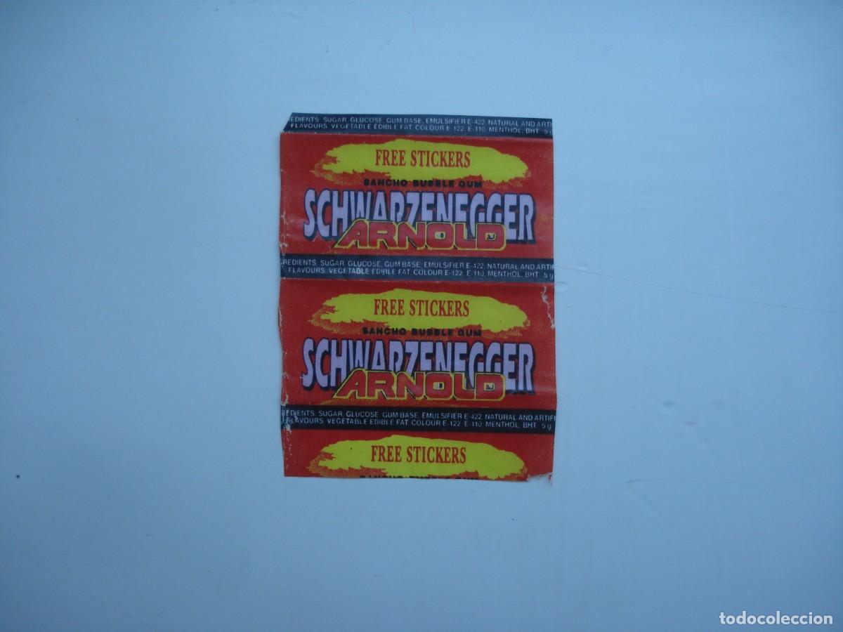 Coleccionismo cromos antiguos: ARNOLD SCHWARZENEGGER ENVOLTORIO CROMOS CHICLES! WRAPPER KAUGUMMI BILDER BUBBLE GUM!