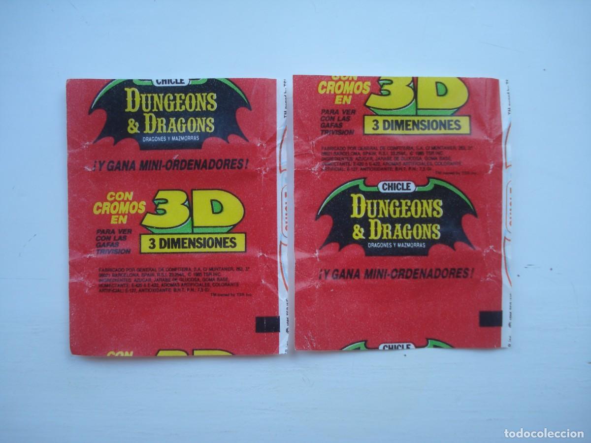 Colecionismo Cromos antigos: 2 DIFERENTES ENVOLTORIOS DUNGEONS AND DRAGONS CROMO CHICLES! WRAPPERS BUBBLE GUM!