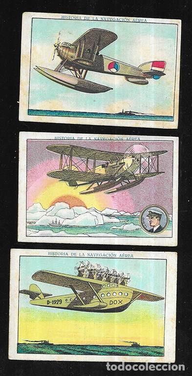 Coleccionismo cromos antiguos: Cromo. Historia de la Navegaci&oacute;n A&eacute;rea n&ordm;s 21-22-25 Col.25 dibujos sin publicidad 1930