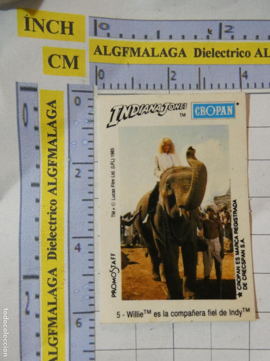 Coleccionismo cromos antiguos: CROMO PASTELITOS GOLOSINAS CHOCOLATINAS CROPAN INDIANA JONES 5 WILLIE EN ELEFANTE. 124