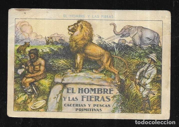 Coleccionismo cromos antiguos: Cromo. El Hombre y las Fieras n&ordm; 1 Cacerias y pescas primitivas. sin publicidad 1950