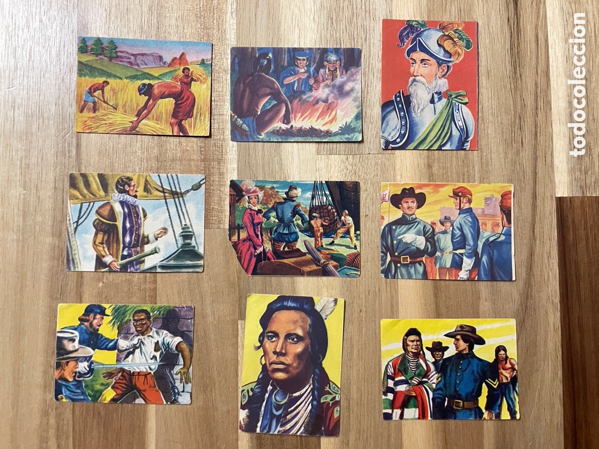 Collectionnisme Cartes &agrave; collectionner anciennes: 9 cromos conquistadores, pieles rojas y Cowboys. A&ntilde;o 1958. Fher.