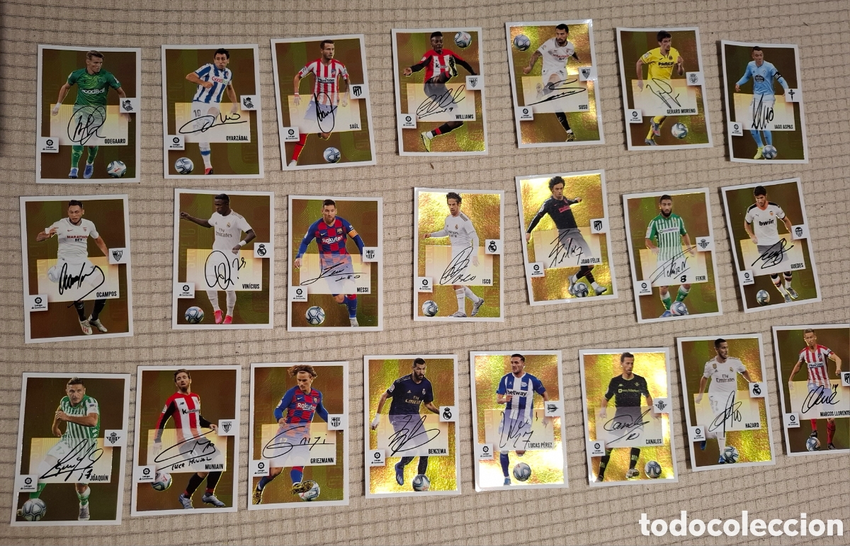 Coleccionismo cromos antiguos: Lote 22 serie 10 liga 20-21 firma impresa Messi