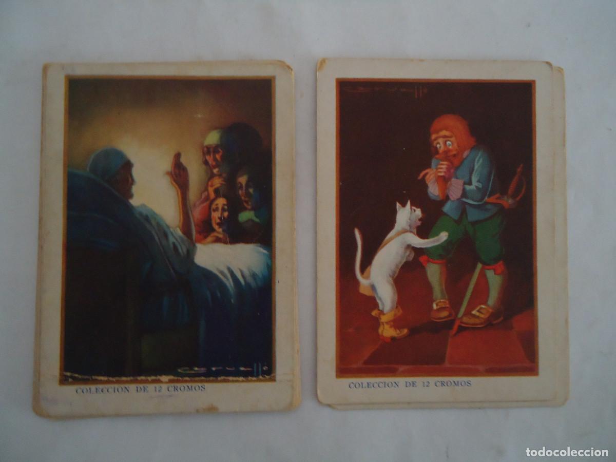 Collezionismo Figurine antiche: COLECCION COMPLETA DE 12 CROMOS EL GATO CON BOTAS . PUBLICIDAD FLAN DE DATILES EL MONAGUILLO.