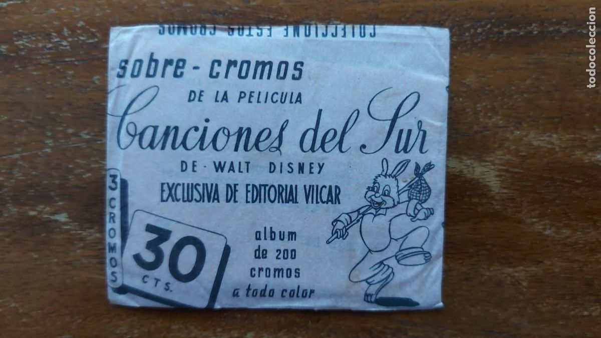Coleccionismo cromos antiguos: Sobre de cromos sin abrir - Canciones del Sur de Walt Disney - Editorial Vilcar - Excelente estado