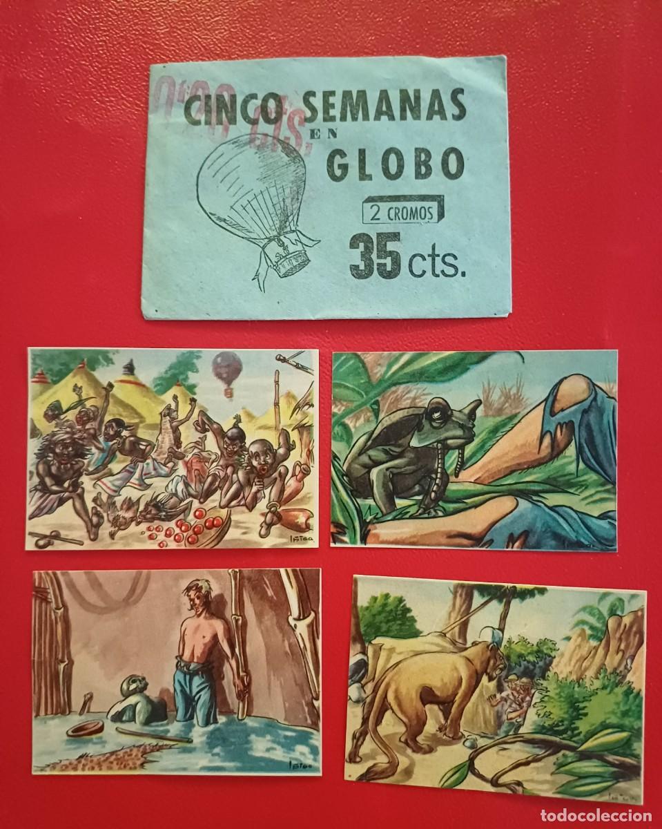Coleccionismo cromos antiguos: SOBRE DE CROMOS ABIERTO MAS 4 CROMOS CINCO SEMANAS EN GLOBO, ARCHIVO ARTE