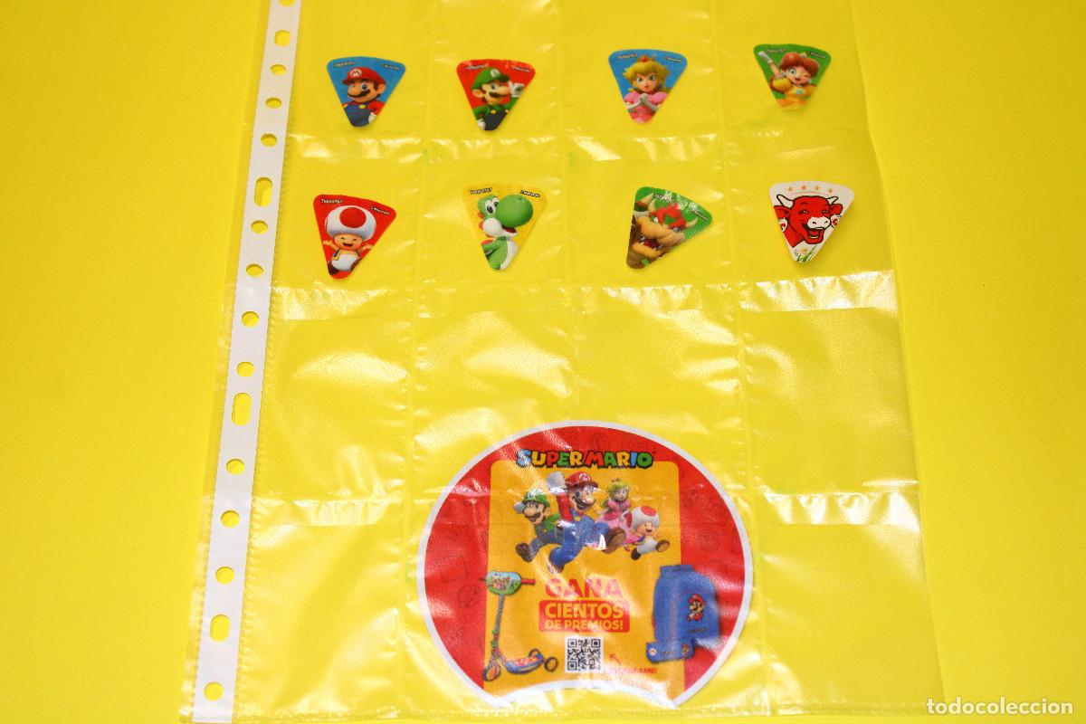 Coleccionismo cromos antiguos: SUPER MARIO 7 Etiquetas / Cromos Triangulares | La Vaca que R&iacute;e | incluye el Cart&oacute;n Juego Laberinto