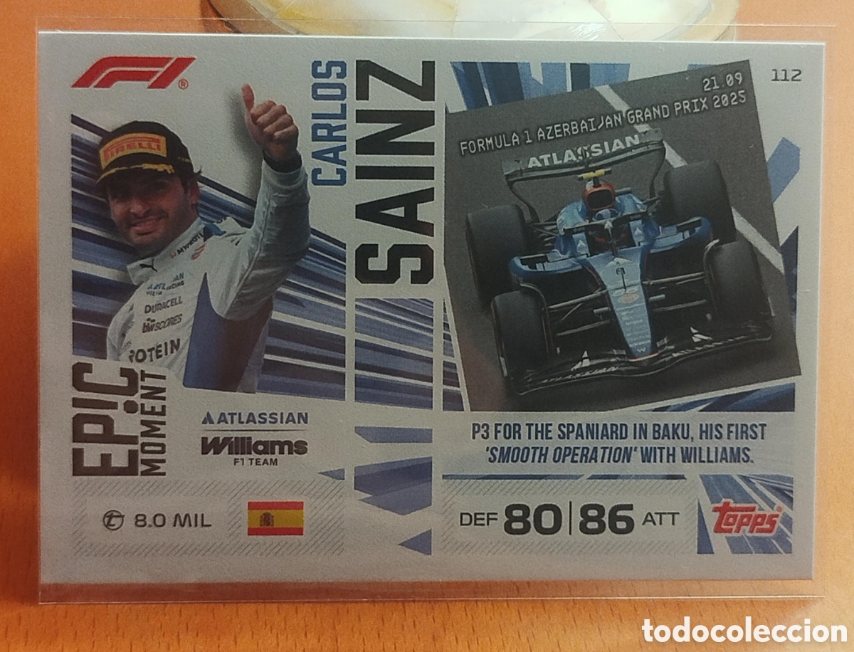 Coleccionismo cromos antiguos: Cromo Carlos Sainz #112 - Topps Turbo Attax F1 2026 - Williams