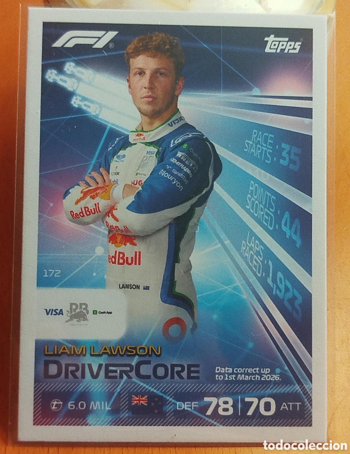 Coleccionismo cromos antiguos: Cromo Liam Lawson #172 Driver Core - Topps Turbo Attax F1 2026 - RB