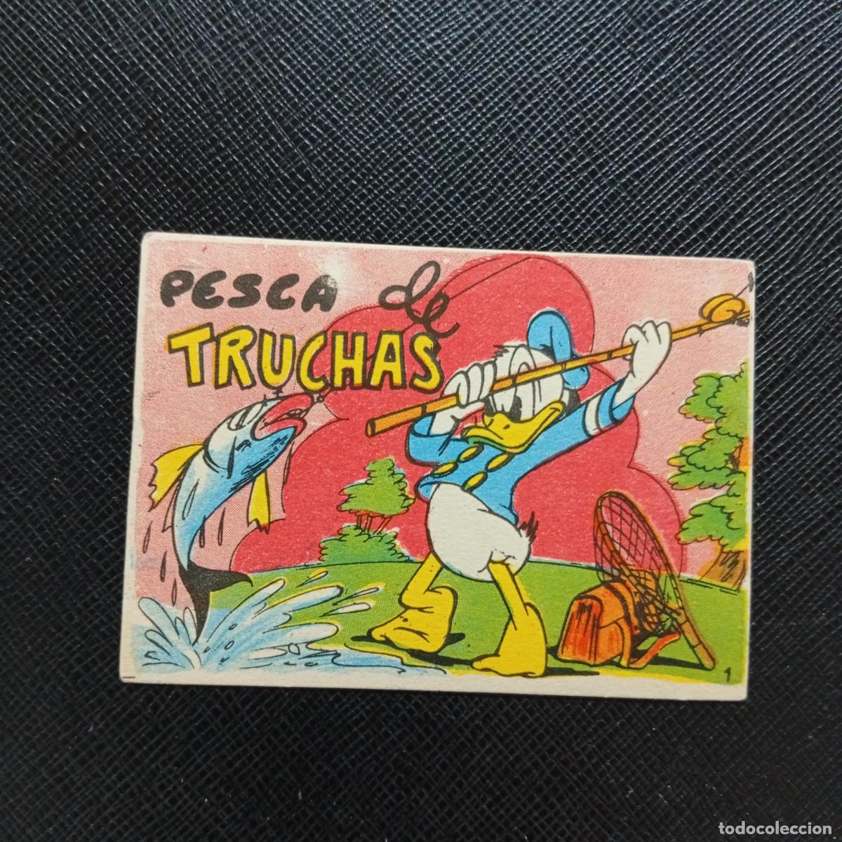 Coleccionismo cromos antiguos: 1 PESCA DE TRUCHAS CHOCOLATES LLOVERAS DISNEY 1948 CROMO - SIN PEGAR - A214 PG28