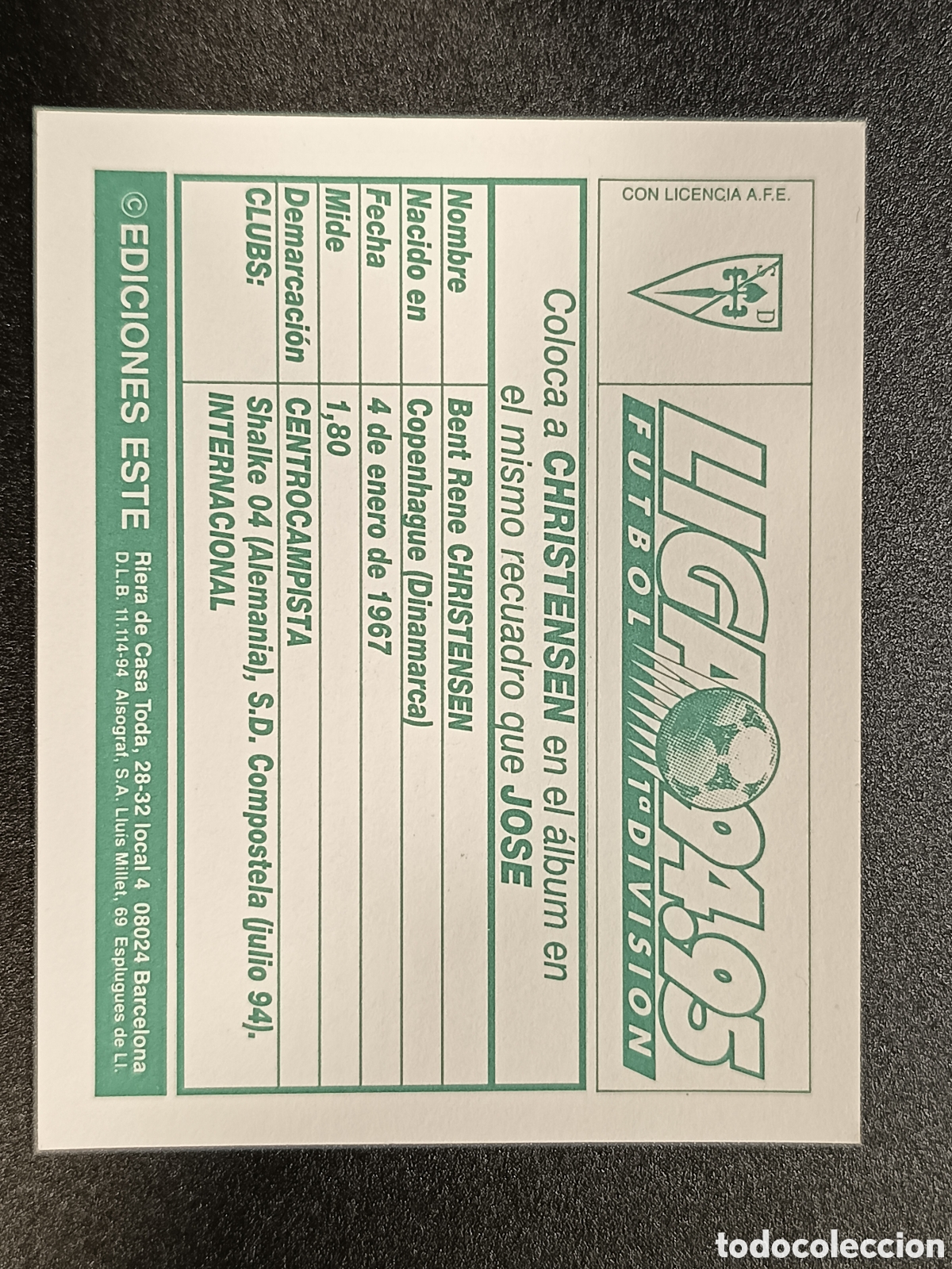 Coleccionismo cromos antiguos: CHRISTENSEN COMPOSTELA LIGA 94-95 1994-95 1994 1995 EDICIONES ESTE COLOCA SIN PEGAR