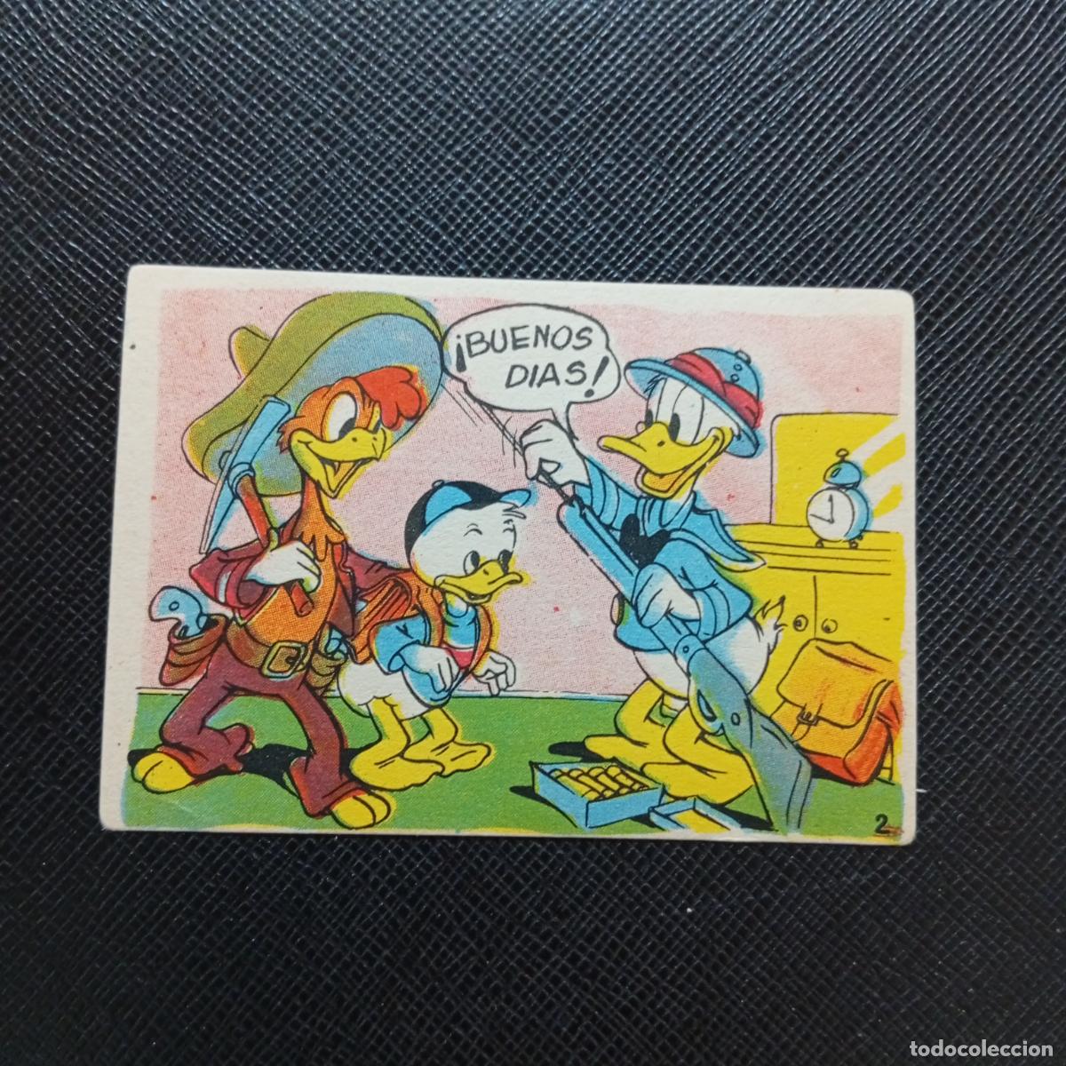 Coleccionismo cromos antiguos: 2 EL PATO DONALD VA DE CAZA CHOCOLATES LLOVERAS DISNEY 1948 CROMO - SIN PEGAR - A214 PG118