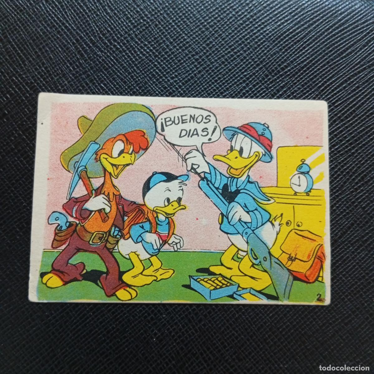 Coleccionismo cromos antiguos: 2 EL PATO DONALD VA DE CAZA CHOCOLATES LLOVERAS DISNEY 1948 CROMO - SIN PEGAR - A214 PG127 B