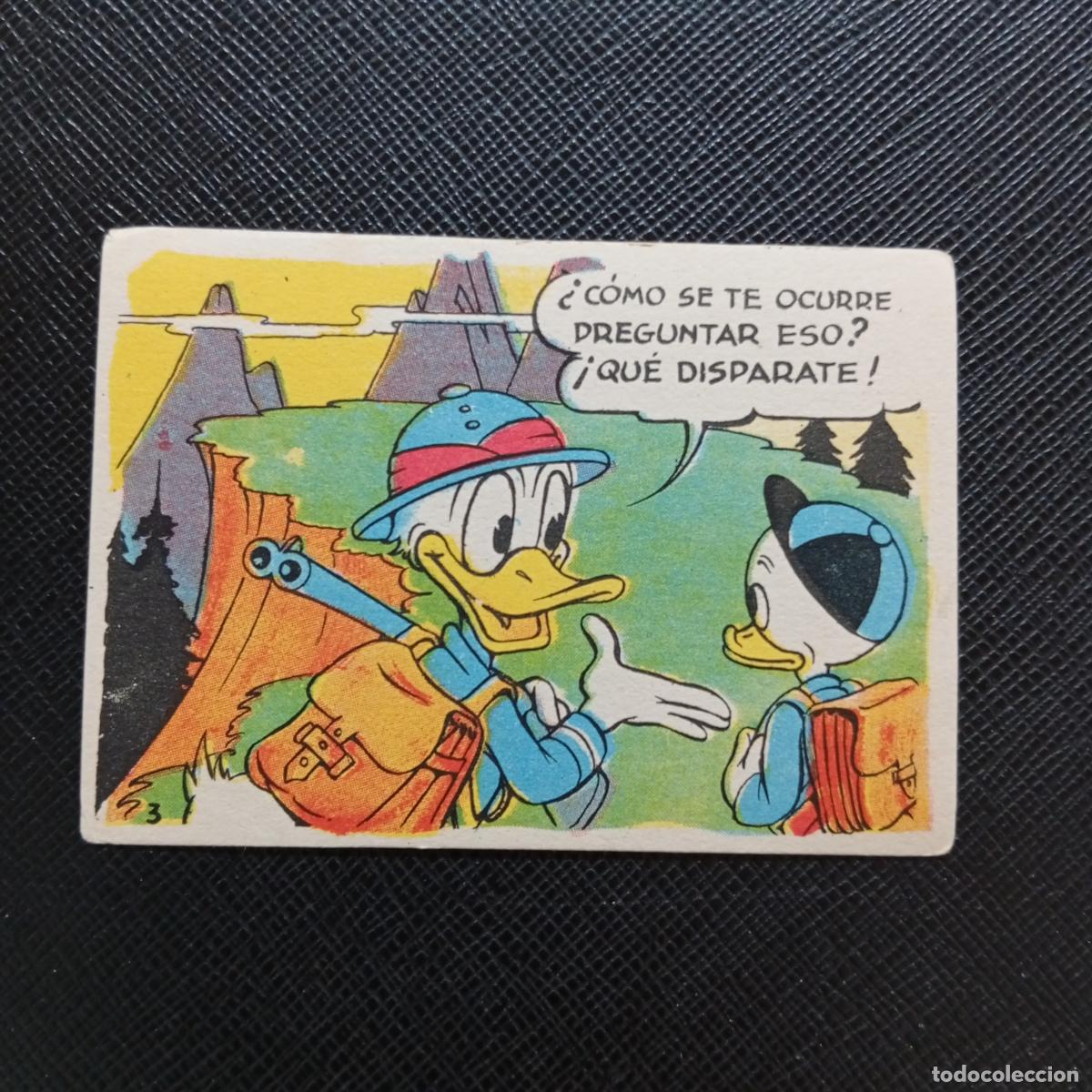 Coleccionismo cromos antiguos: 3 EL PATO DONALD VA DE CAZA CHOCOLATES LLOVERAS DISNEY 1948 CROMO - SIN PEGAR - A214 PG118 B