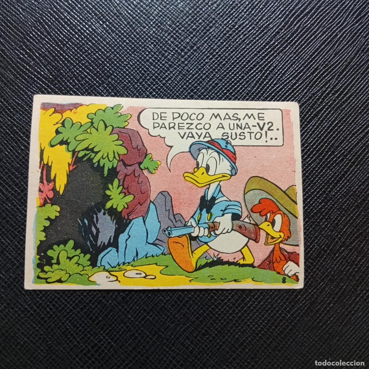 Coleccionismo cromos antiguos: 8 EL PATO DONALD VA DE CAZA CHOCOLATES LLOVERAS DISNEY 1948 CROMO - SIN PEGAR - A214 PG118 B