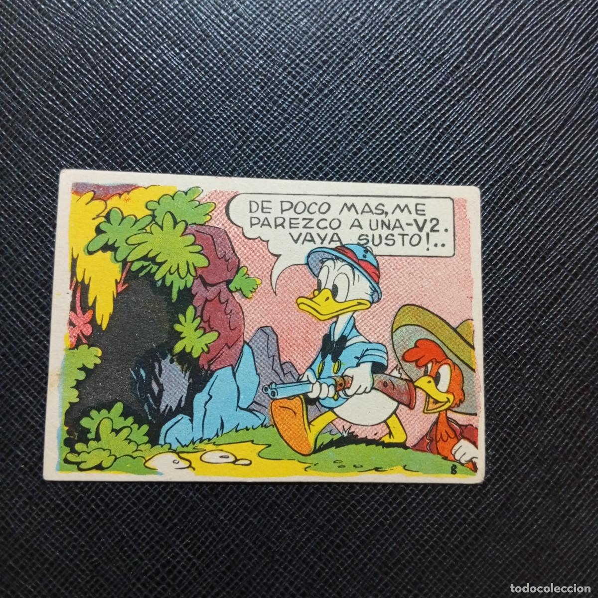 Coleccionismo cromos antiguos: 8 EL PATO DONALD VA DE CAZA CHOCOLATES LLOVERAS DISNEY 1948 CROMO - SIN PEGAR - A214 PG136