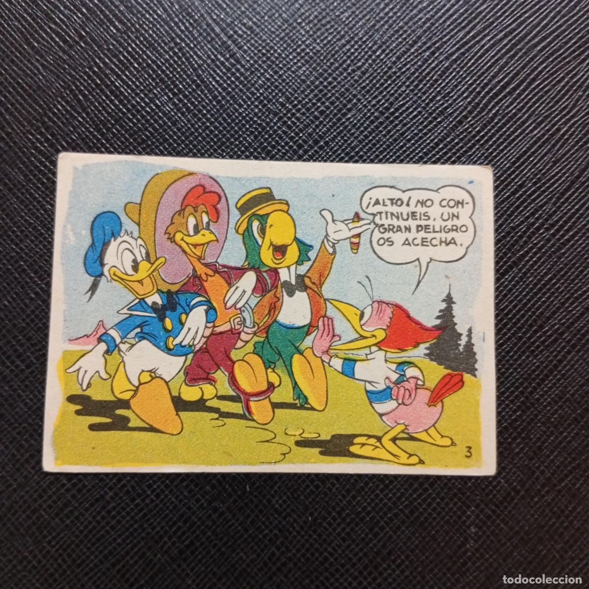 Collezionismo Figurine antiche: 3 LOS TRES CABALLEROS Y STROMBOLI CHOCOLATES LLOVERAS DISNEY 1948 CROMO - SIN PEGAR - A214 PG217