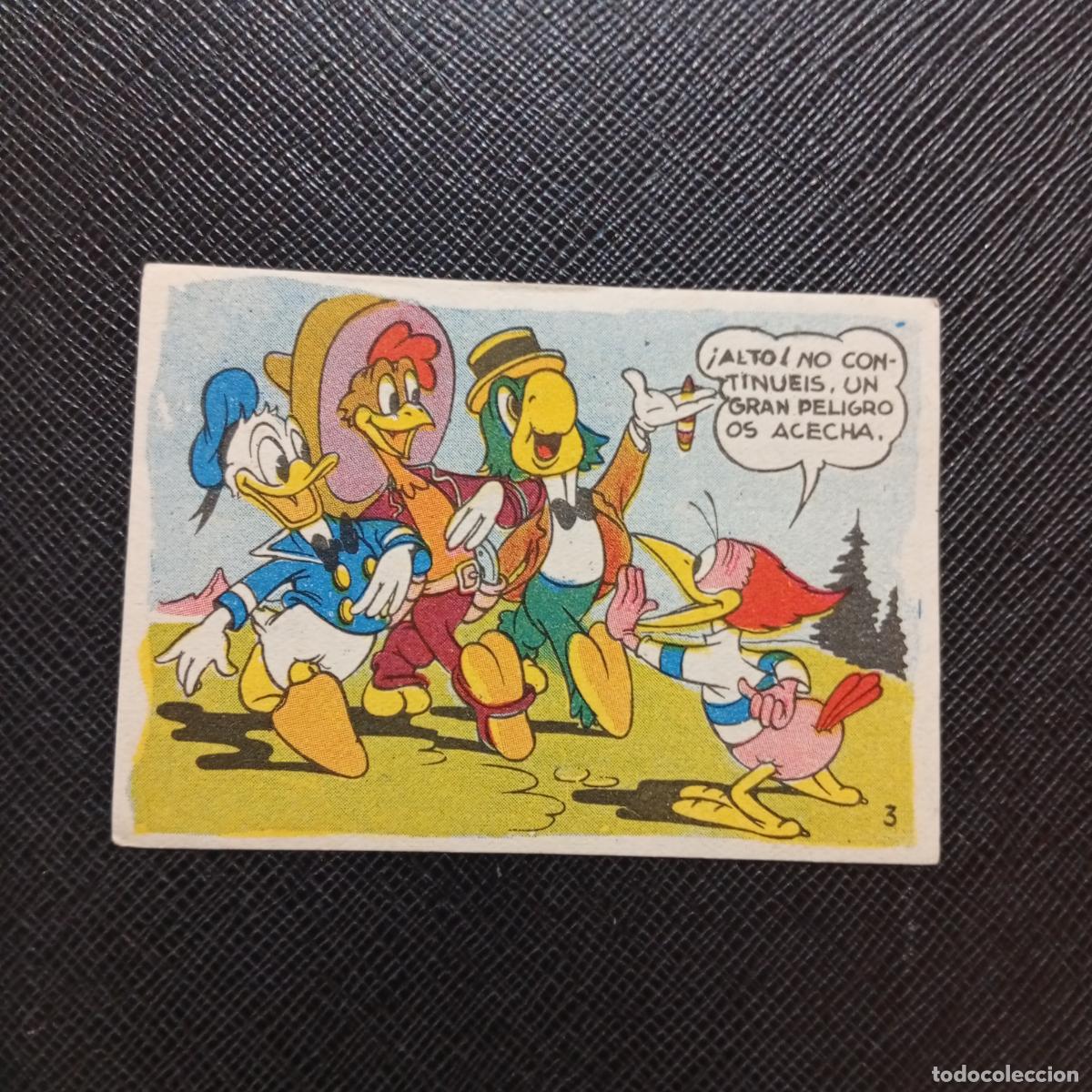 Collectionnisme Cartes &agrave; collectionner anciennes: 3 LOS TRES CABALLEROS Y STROMBOLI CHOCOLATES LLOVERAS DISNEY 1948 CROMO - SIN PEGAR - A214 PG253 B