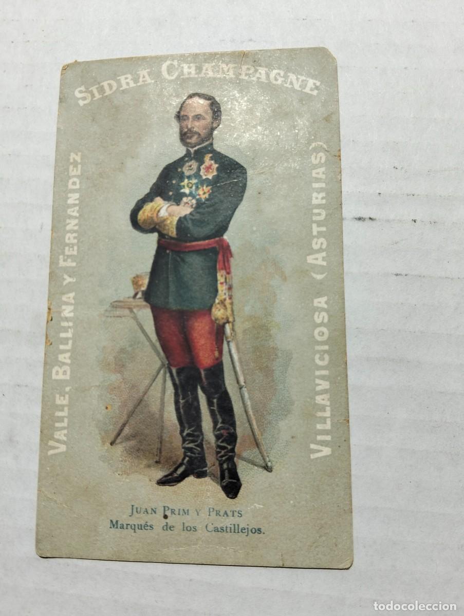 Coleccionismo cromos antiguos: Cromo juan prim y prats SIDRA VALLE, BALLINA Y FERNANDEZ - VILLAVICIOSA ASTURIAS