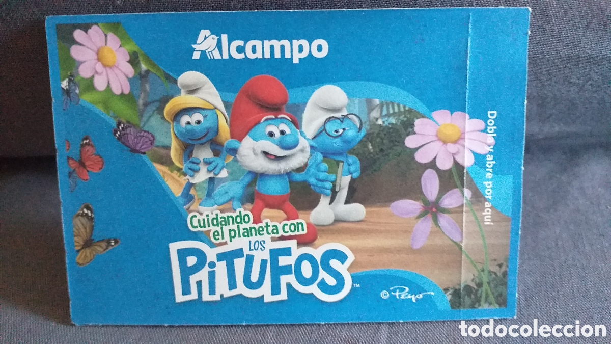 Coleccionismo cromos antiguos: Sobre sin abrir, Cuidando el planeta con los Pitufos. 3 cromos. Alcampo.