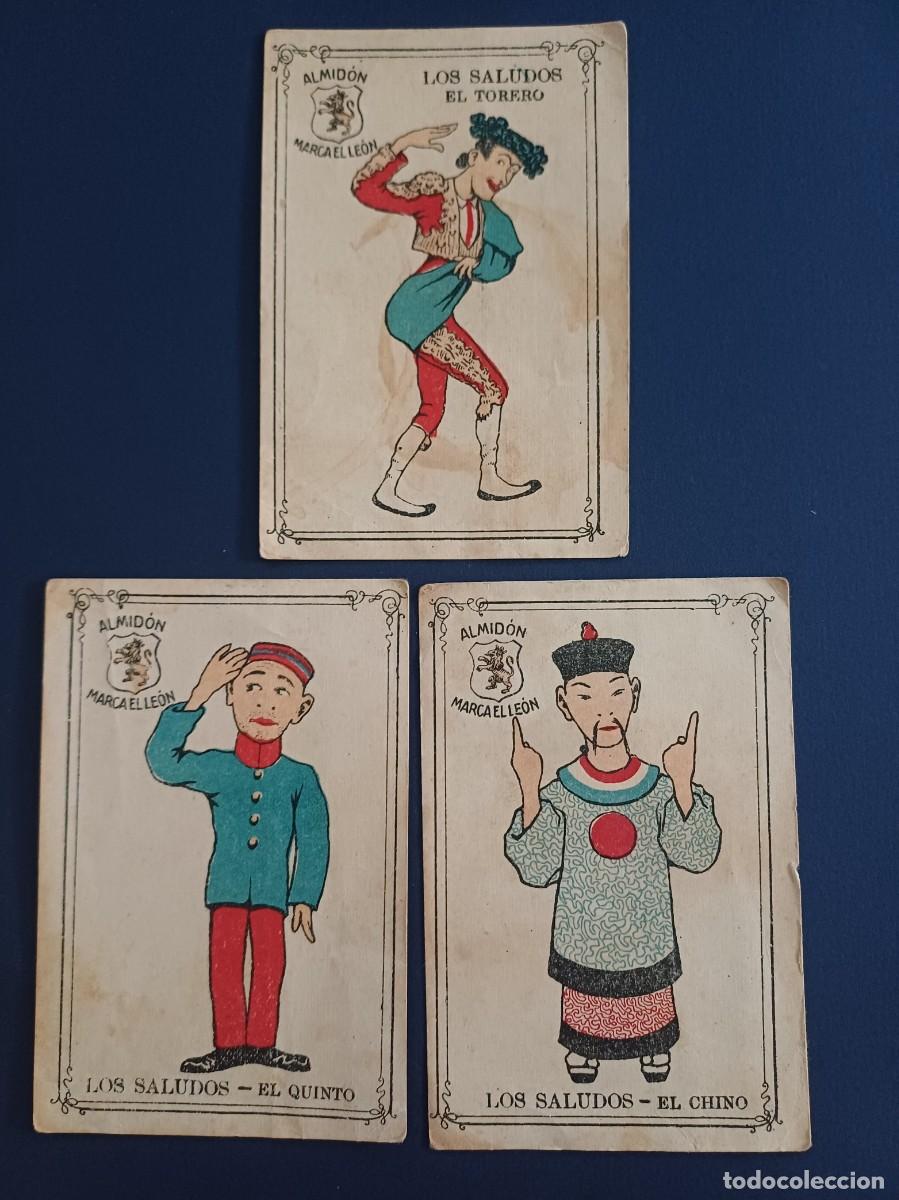 Coleccionismo cromos antiguos: 3 cromos antiguos coleccion Los saludos, almidon de arroz marca El Leon