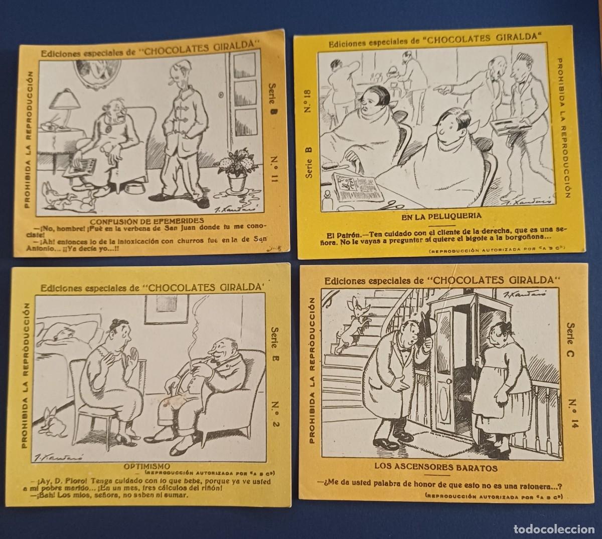 Coleccionismo cromos antiguos: 4 cromos antiguos dibujos de JOAQU&Iacute;N XAUDAR&Oacute;, chocolate Giralda