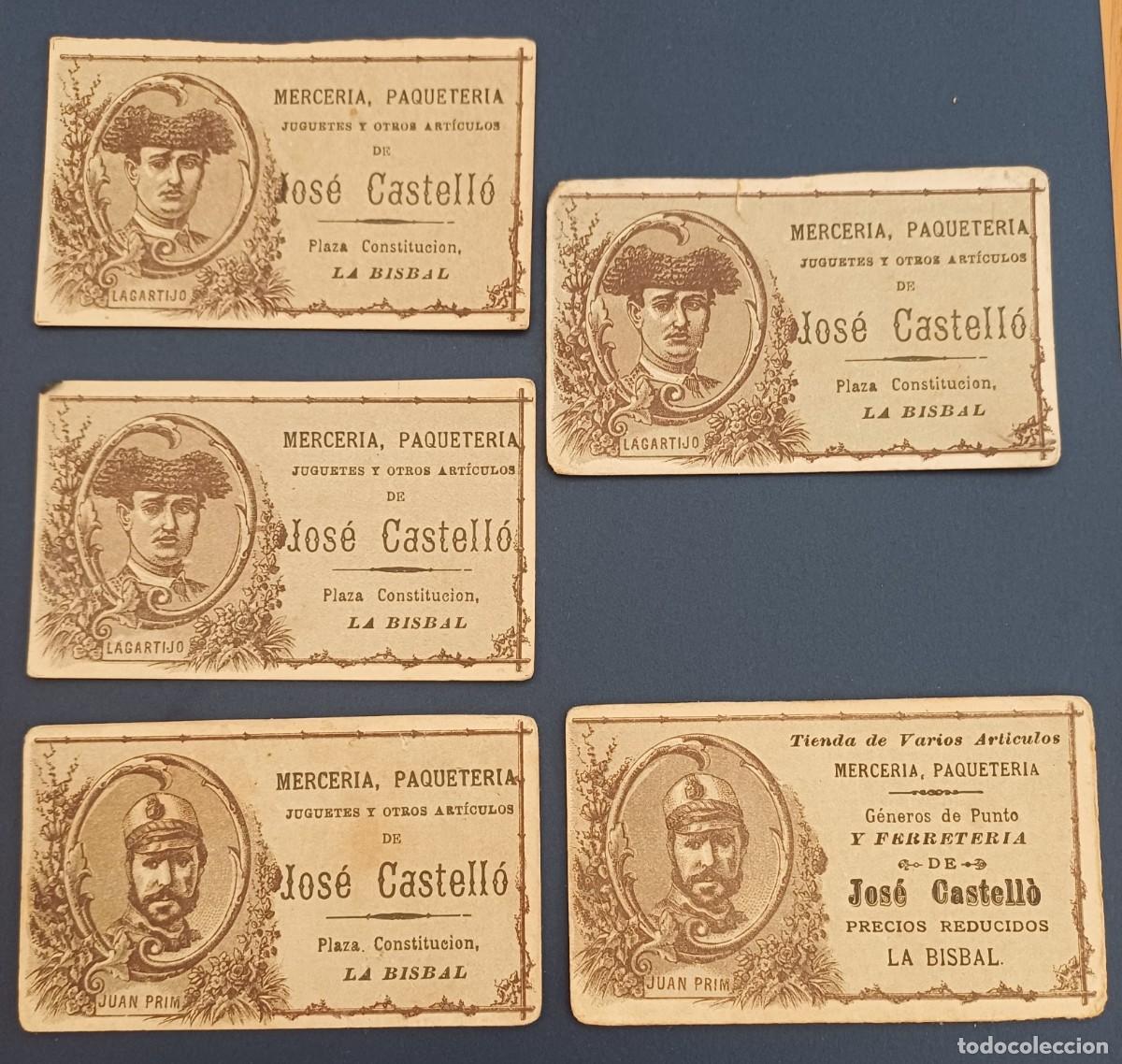 Coleccionismo cromos antiguos: 5 CROMOS , TORERO LAGARTIJO Y JUAN PRIM, MERCERIA JOSE CASTELLO, LA BISBAL