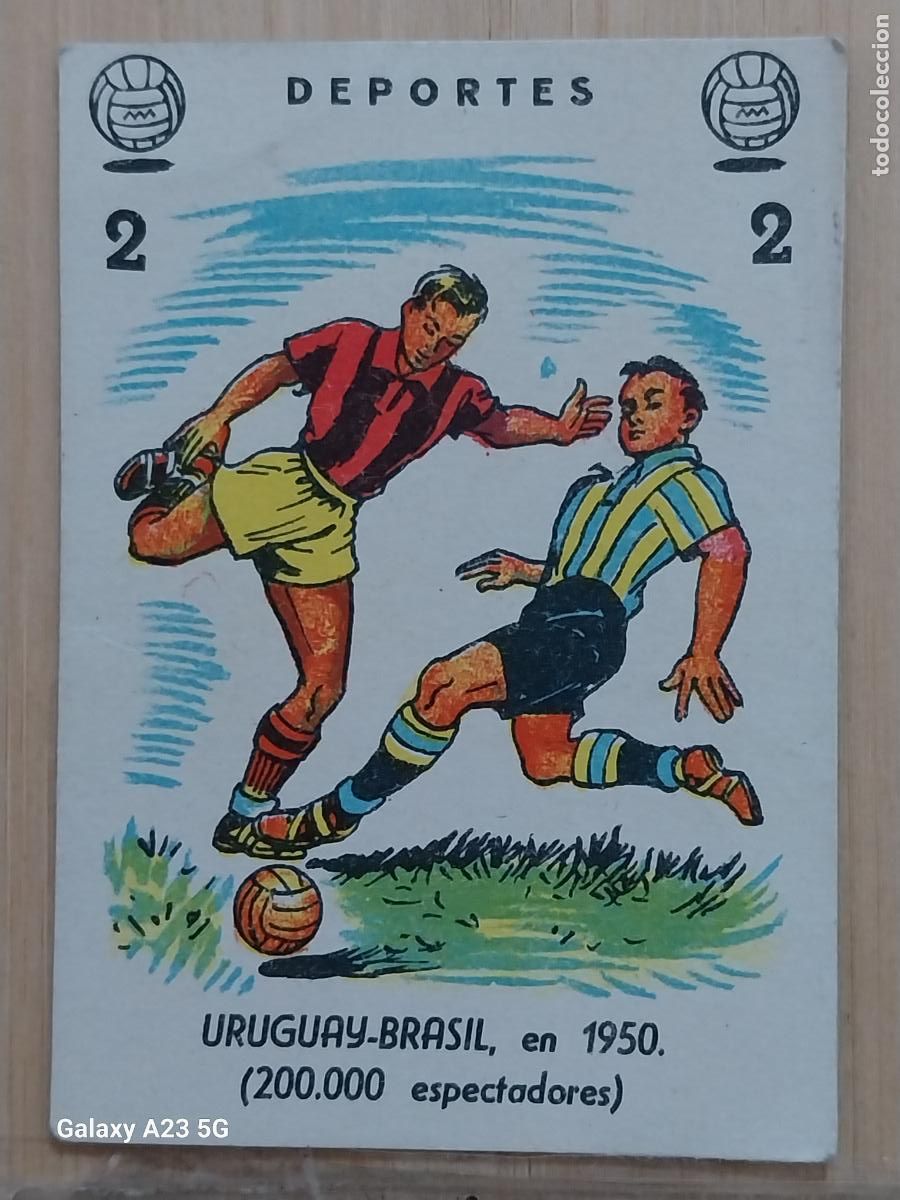 Coleccionismo cromos antiguos: URUGUAY BRASIL FUTBOL CROMO CARTA 2 DEPORTES A&Ntilde;OS 60 7.5X5.2 CMS ORIGINAL