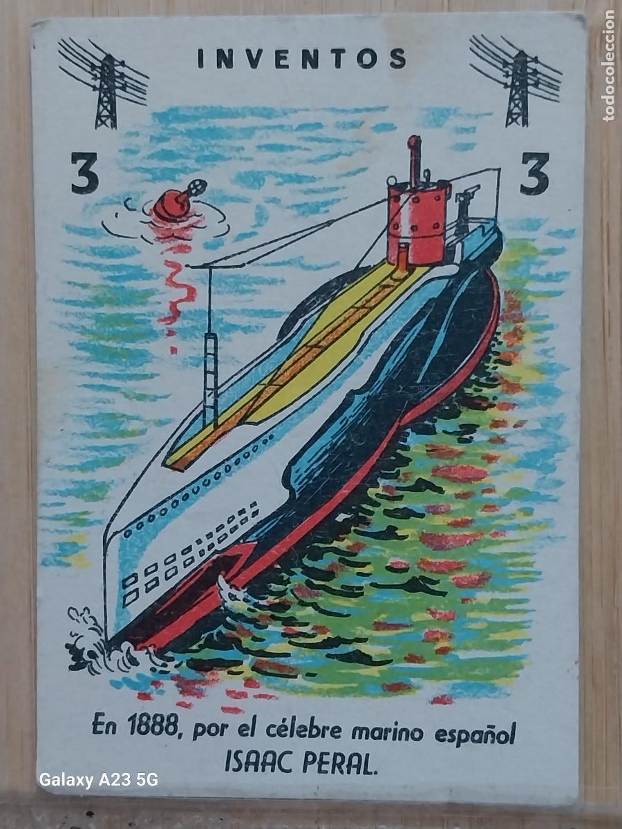 Coleccionismo cromos antiguos: ISAAC PERAL SUBMARINO CROMO CARTA 3 INVENTOS A&Ntilde;OS 60 7.5X5.2 CMS ORIGINAL