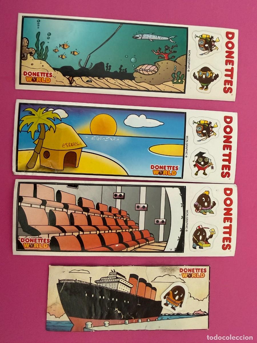 Coleccionismo cromos antiguos: 4 tiras adhesivas Donettes World - dif&iacute;ciles