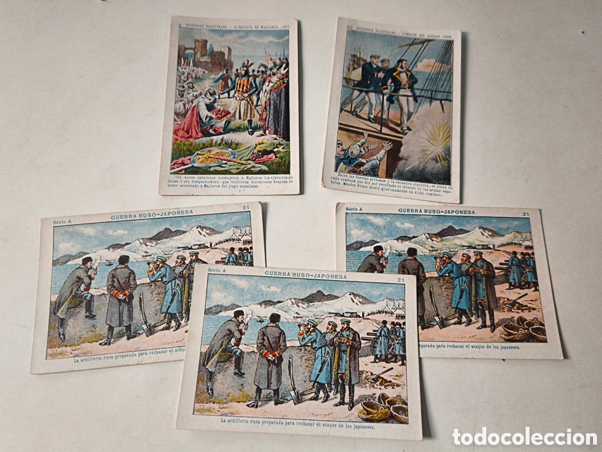 Coleccionismo cromos antiguos: Lote de 5 cromos Episodios Nacionales y Guerra Ruso Japonesa