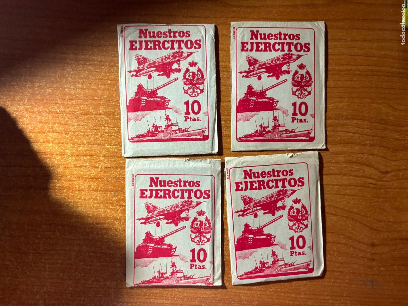 Coleccionismo cromos antiguos: LOTE 5 SOBRES DE CROMOS SIN ABRIR DE NUESTROS EJERCITOS DE RUIZ ROMERO
