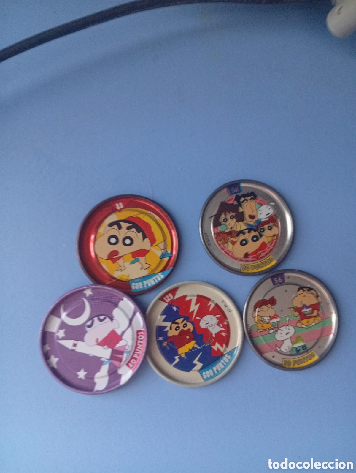 Coleccionismo cromos antiguos: 4 Tazos Metal Rappers Shin-Chan (2003) Bollycao con errores de impresi&oacute;n