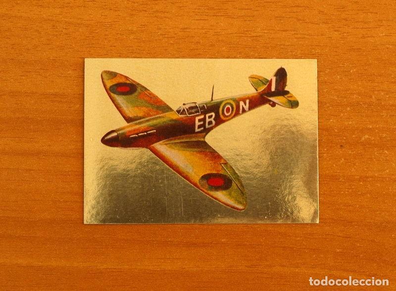 Coleccionismo cromos antiguos: Hechos y soldados del siglo XX - Maga 1979 - N&ordm; 91 Avi&oacute;n Spitfire -Dorado-Adhesivo Nunca pegado
