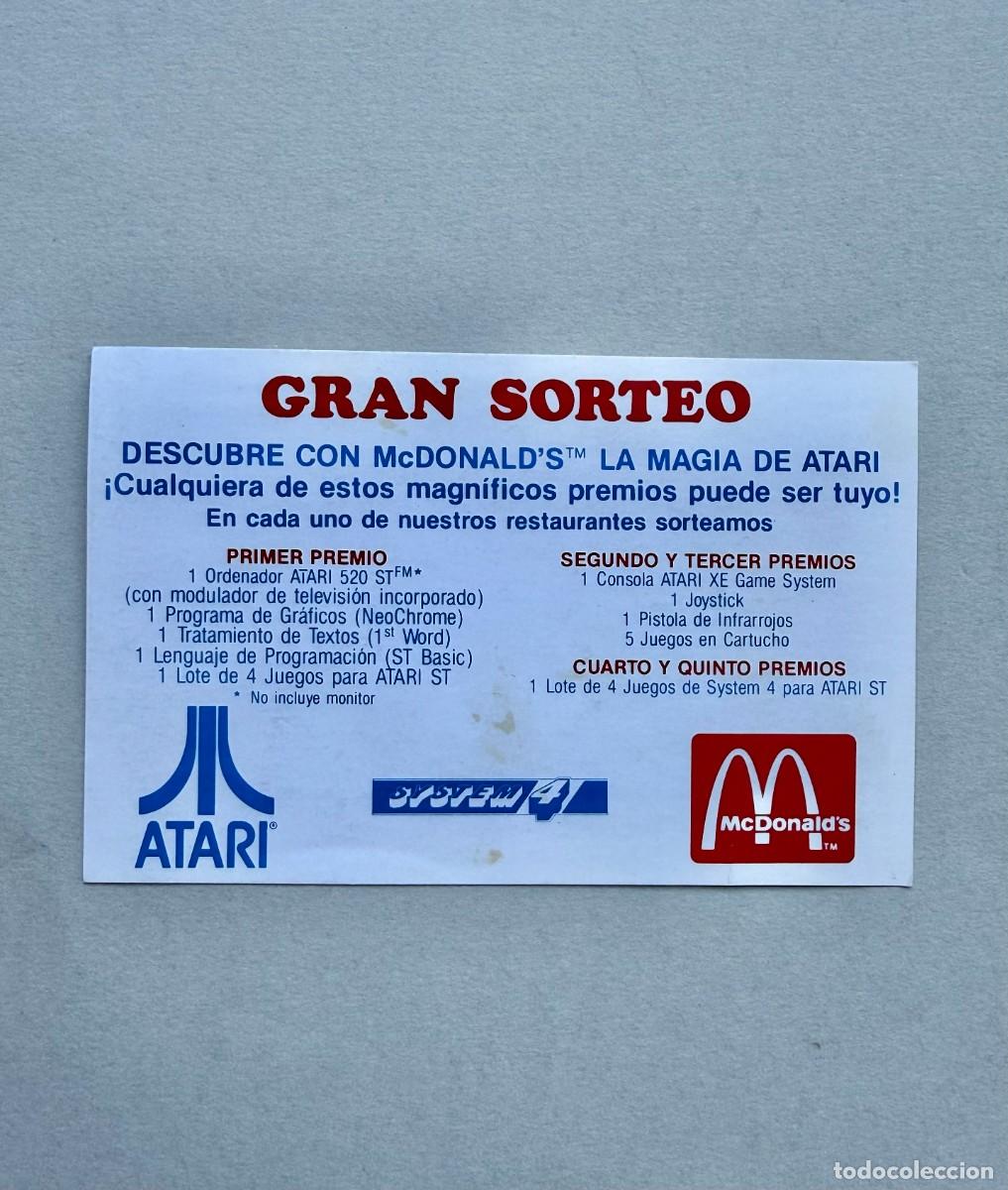 Coleccionismo cromos antiguos: Cup&oacute;n sorteo McDonalds Atari. A&ntilde;o 1989