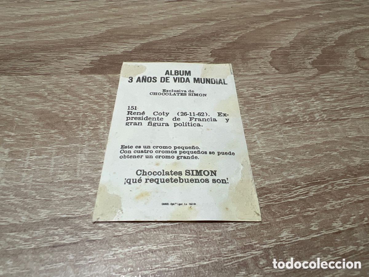 Coleccionismo cromos antiguos: 1964 REN&Eacute; COTY # 151 CHOCOLATES SIM&Oacute;N DESPEGADO - Foto 2