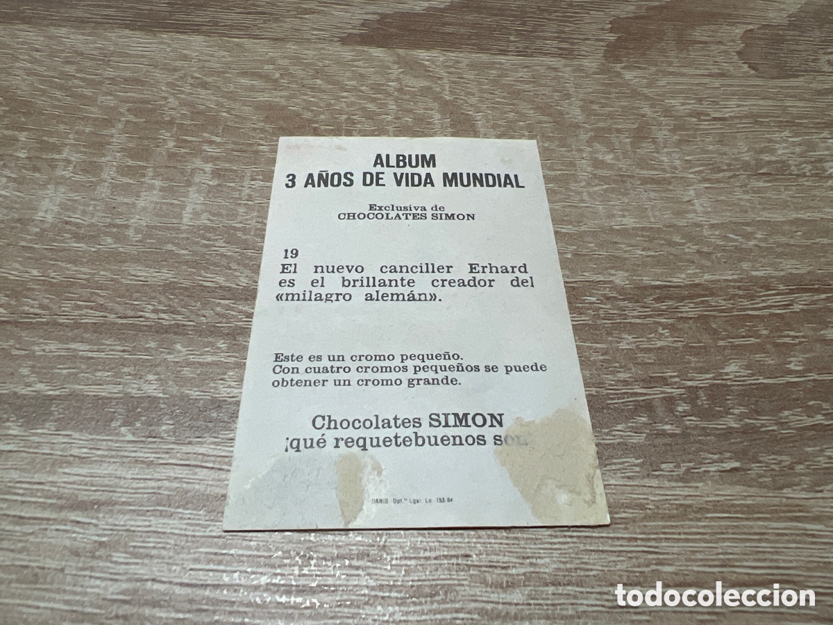 Coleccionismo cromos antiguos: 1964 ERHARD # 19 CHOCOLATES SIMON DESPEGADO - Foto 2