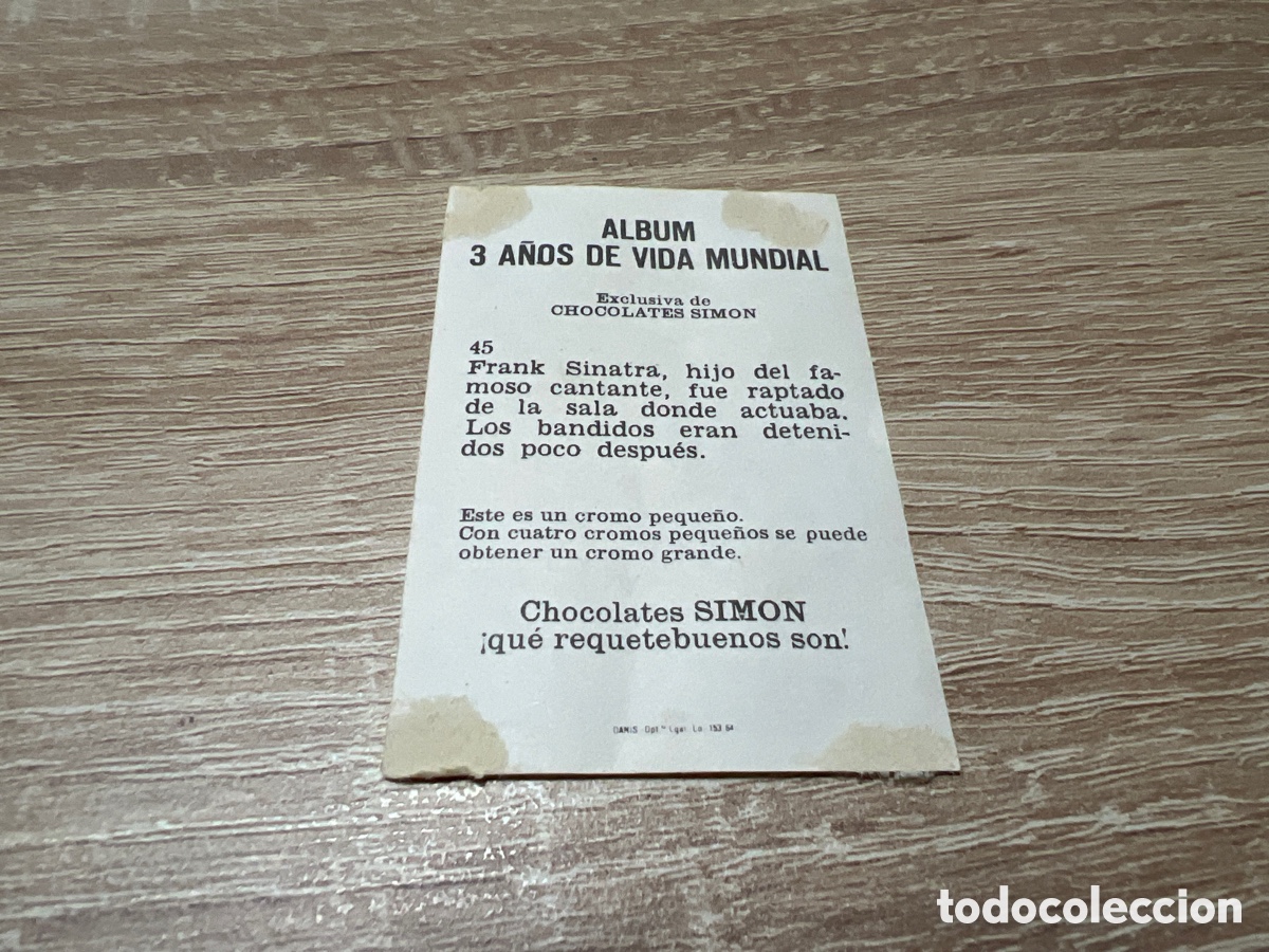 Coleccionismo cromos antiguos: 1964 FRANK SINATRA # 45 CHOCOLATES SIMON DESPEGADO - Foto 2