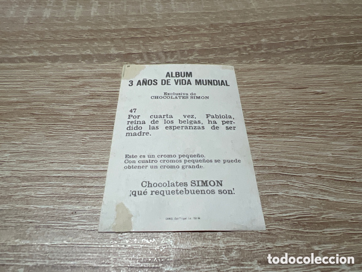 Coleccionismo cromos antiguos: 1964 FABIOLA # 47 CHOCOLATES SIMON DESPEGADO - Foto 2