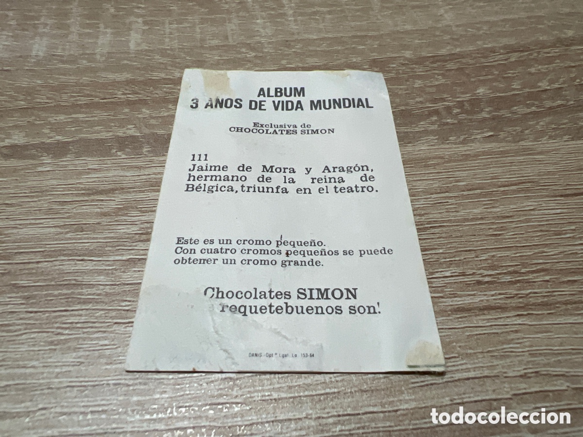Coleccionismo cromos antiguos: 1964 JAIME DE MORA # 111 CHOCOLATES SIMON DESPEGADO - Foto 2