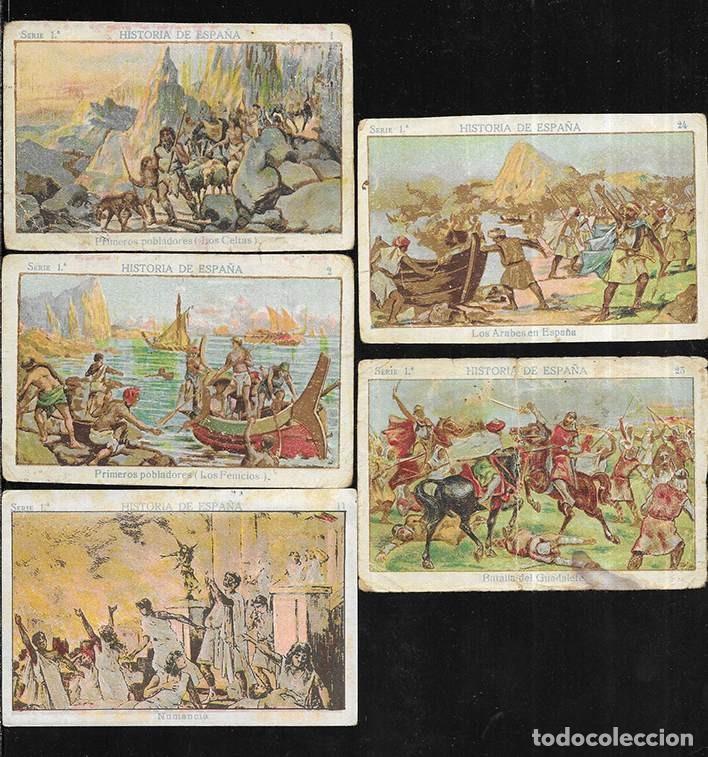 Coleccionismo cromos antiguos: Cromo. Historia de Espa&ntilde;a. Serie 1&ordf; n&ordm;s 1-2-11-24-25 sin publicidad 1920